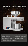 Electric Oil Press Machine – Stainless Steel Oil Extractor for Home Use, Cold/Hot Press, Easy to Operate, High Efficiency for Seeds, Nuts, and Grains - 820W Home Use