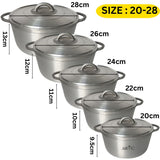 ARTC Cast Iron Cooking Pot with Lid – Heavy Duty Round Casserole for Gas Stove Size 20cm to 28cm