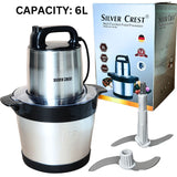 SILVER CREST Food Chopper Electric Meat Grinder Machine Kitchen Food Processor 6L Grinder for Meat Vegetables Fruits and Nuts Chopper