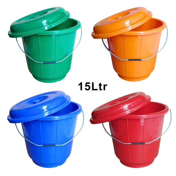 ARTC Plastic Multipurpose Bucket with Lid and Steel Handle – Set of 4 (Assorted Colors)
