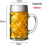 ARTC German Beer Mug Stein, 1000ml Glass Tankard with Handle, Isar Classic Beer Mug, 2-Piece Set, Durable & Stylish