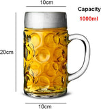 ARTC German Beer Mug Stein 1000ml Beer Tankard, Glass Stein, Isar Stein, Handled Beer mug, Classic Beer Tankard Jumbo Size