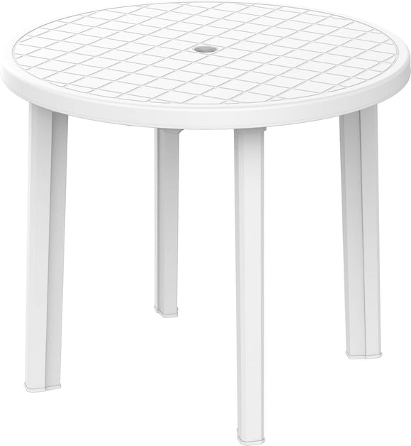 Heavy-Duty Round Plastic Outdoor Table with Umbrella Hole – Weather-Resistant Garden Patio Dining Table – White - 85cm