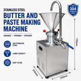 ARTC Commercial Stainless Steel Peanut Butter Grinder Machine – Multi-Functional Nut Butter Maker for Peanut, Sesame, Almond – Electric Paste Grinder