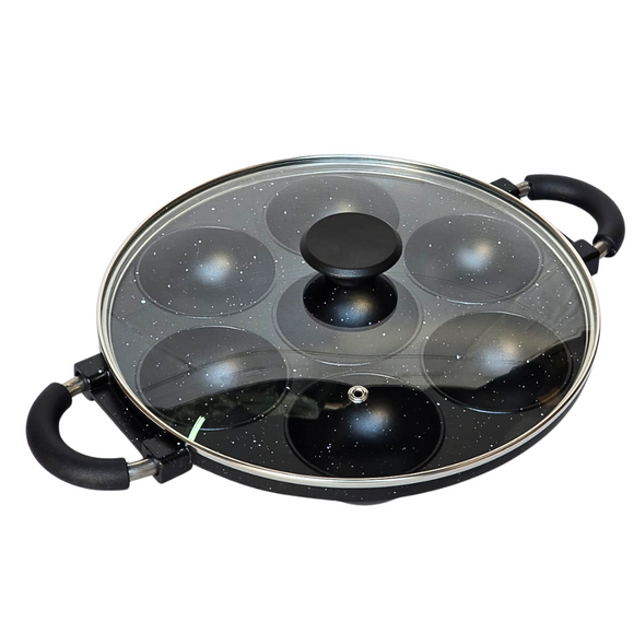 ARTC 7-Hole Vitumbua Pan – Nonstick Snack Maker with Glass Lid – Multi-Hole Pan for Vitumbua, Mini Pancakes, Cake Pops, and Snacks