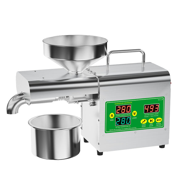 Electric Oil Press Machine – Stainless Steel Oil Extractor for Home Use, Cold/Hot Press, Easy to Operate, High Efficiency for Seeds, Nuts, and Grains - 800W Home Use