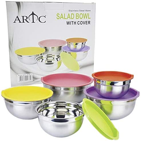 ARTC® Stainless Steel Serving Storage Mixing Bowls with Lids and Measurement