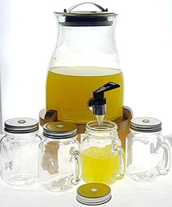ARTC Juice Beverage Glass Dispenser Jar with stand 4800ml with 4 pieces Mug jar