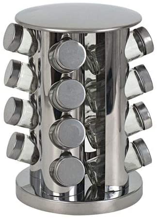 ARTC Stainless Steel Carousel Rotary Spice Rack with 16 Glass Jars ...