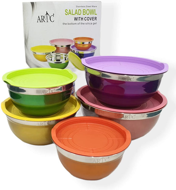 ARTC® 5 Piece Multicolored Stainless Steel Mixing Bowls With Lids