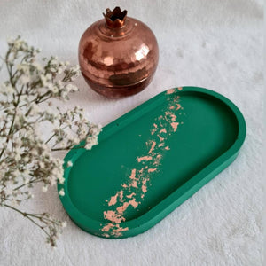 Emerald Green Handmade Decorative Trinket Tray / Dish with bronze flakes