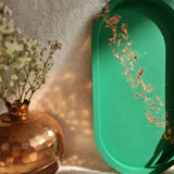 Emerald Green Handmade Decorative Trinket Tray / Dish with bronze flakes